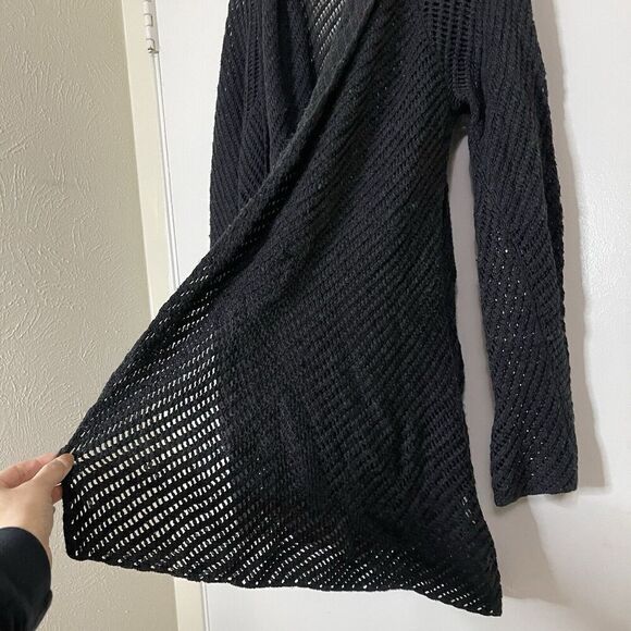 EILEEN FISHER open knit crochet long tunic gray sweater cardigan merino wool Med - Picture 2 of 5